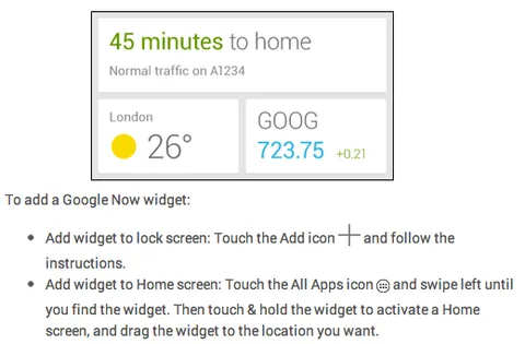 Google destek dokümanı Google Now bileşenini işaret ediyor
