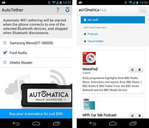 AutoTether Android uygulamasıyla otomobilde anında kişisel erişim noktası çözümü
