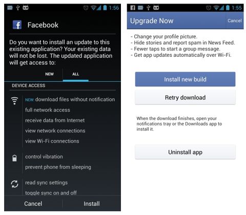 Facebook Android kullanıcılarına Google Play Store dışından güncelleme ulaştırmaya çalışıyor