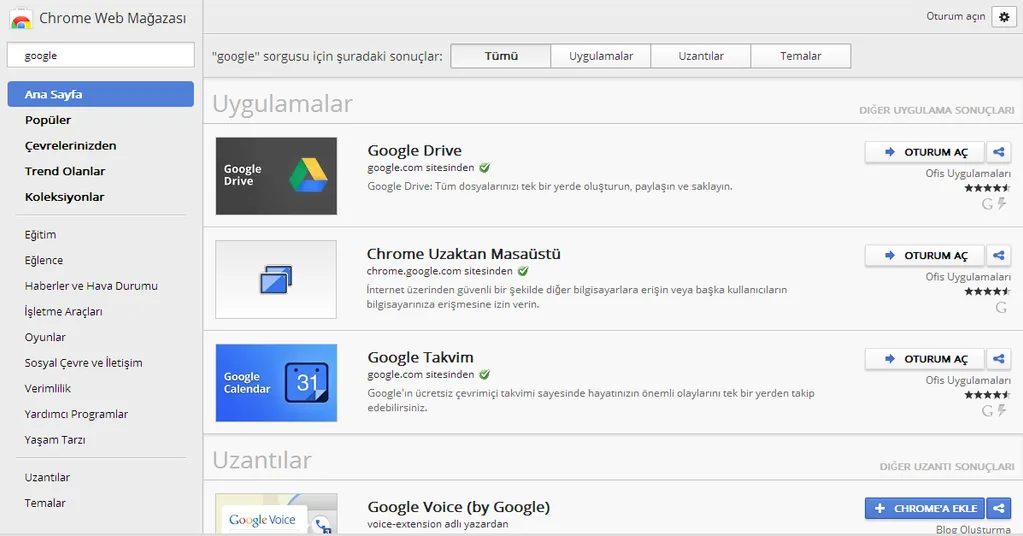 Google Chrome Web Store’un arama sonuçlarını düzenledi, tek bir sayfadan sunmaya başladı