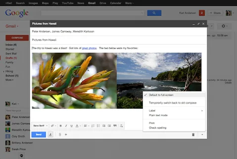 Gmail’e tam ekranda ileti yazma seçeneği