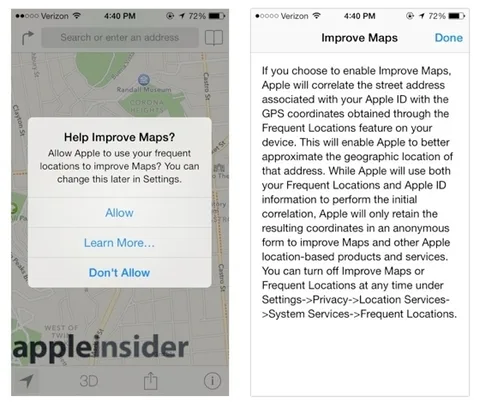 iOS 7 kullanıcılardan sık gittikleri mekanları Haritalar uygulaması için paylaşmalarını isteyecek