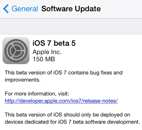 Apple iOS 7 beta 5 sürümünü geliştiricilere göndermeye başladı