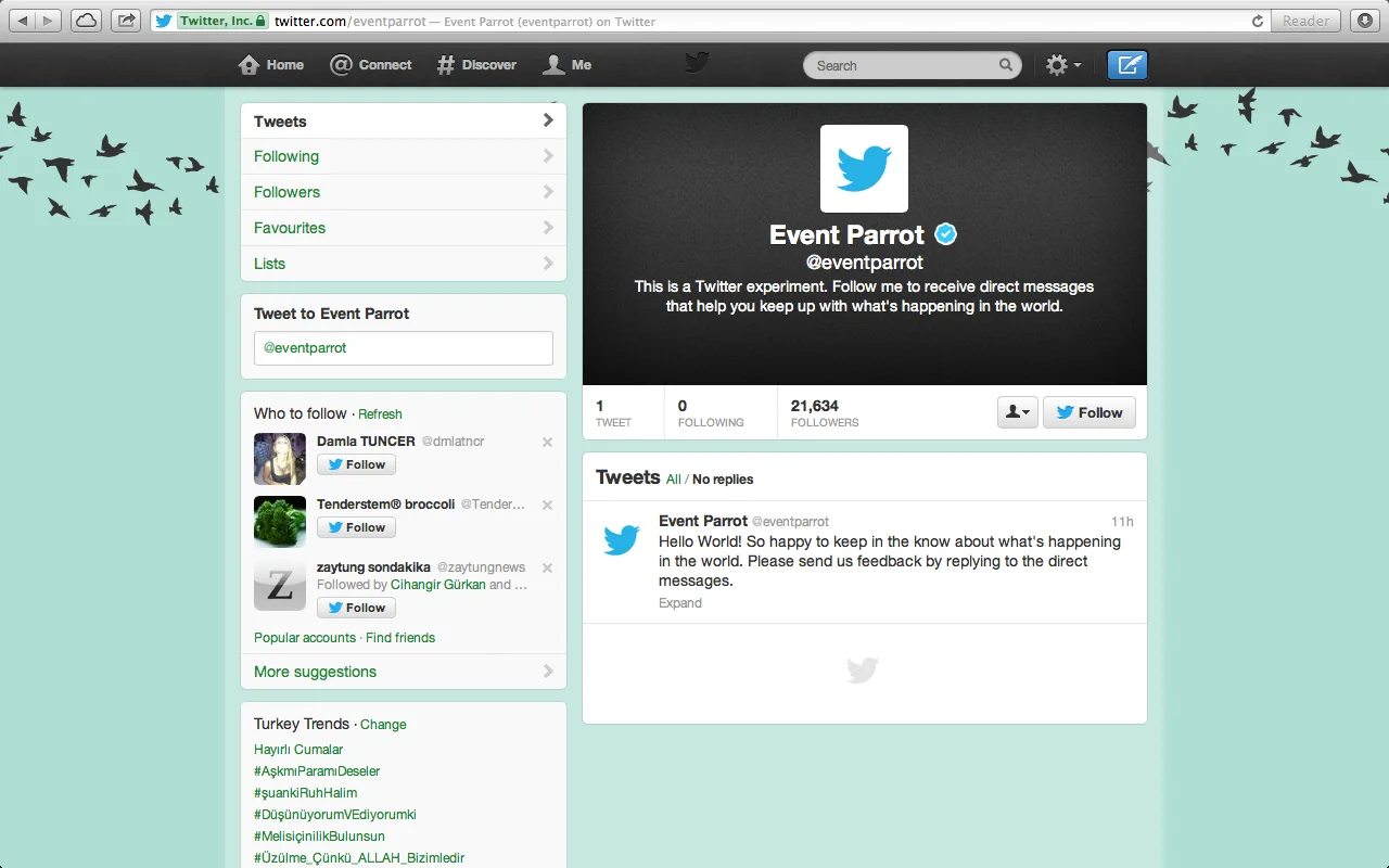 Twitter küresel son dakika haberleri için Event Parrot servisini test ediyor