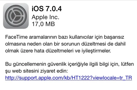 Apple iOS 7.0.4’ü yayınladı