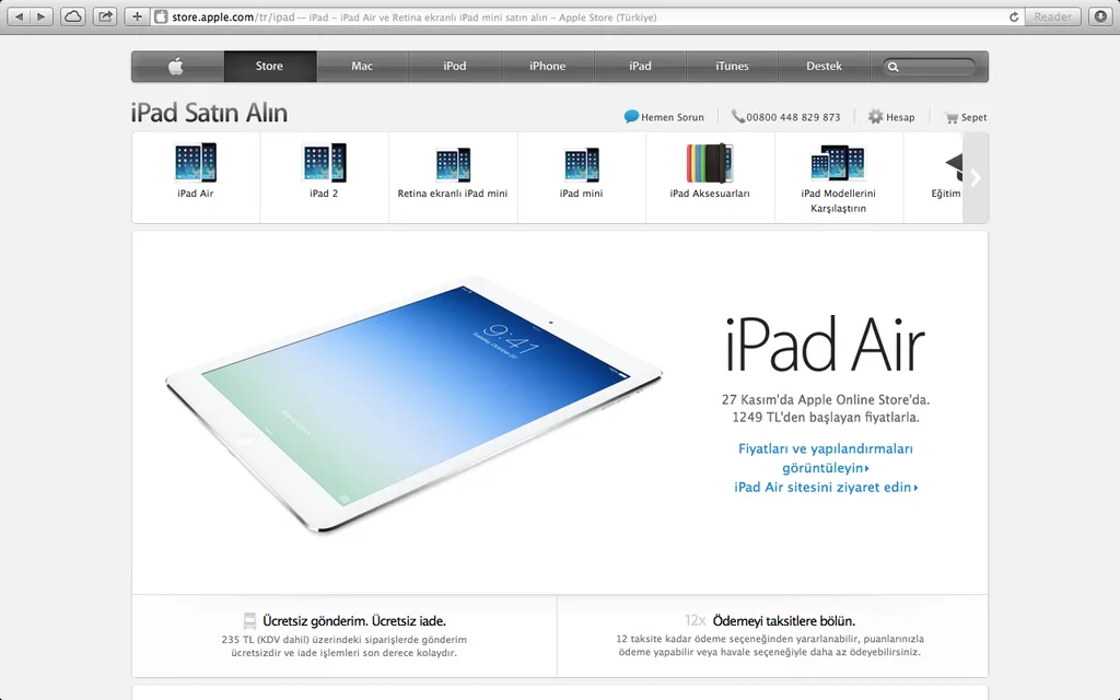 Retina ekranlı iPad mini ve iPad Air 27 Kasımda Apple Türkiye Online Store’da satışa sunuluyor