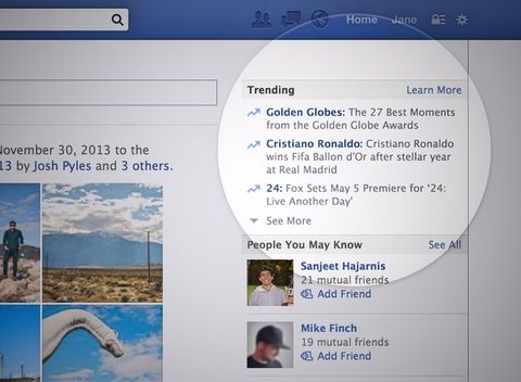 Facebook Gündem kişiselleştirilmiş ve popüler başlıkları web sitesinde gösteriyor