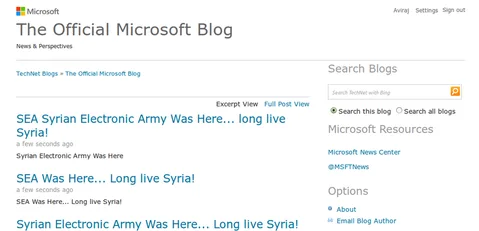 Suriye Elektronik Ordusu Microsoft’un resmi blogu ve Twitter hesabına saldırdı
