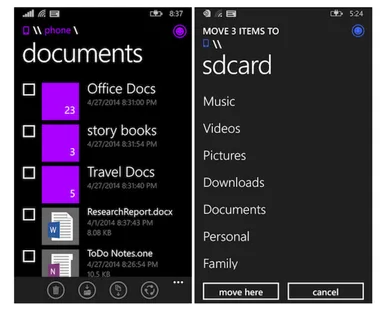 Windows Phone 8.1 için Dosya Yöneticisi uygulama yolda