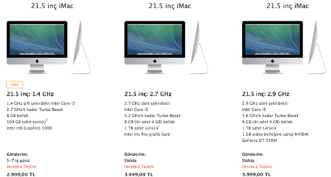 Apple 21.5 inç iMac ailesine daha ucuz bir seçenek ekledi