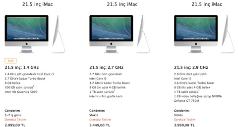 Apple 21.5 inç iMac ailesine daha ucuz bir seçenek ekledi