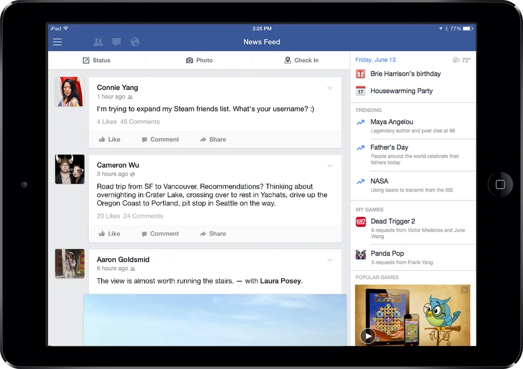 Facebook iPad uygulamasına oyun odaklı tasarım güncellemeleri