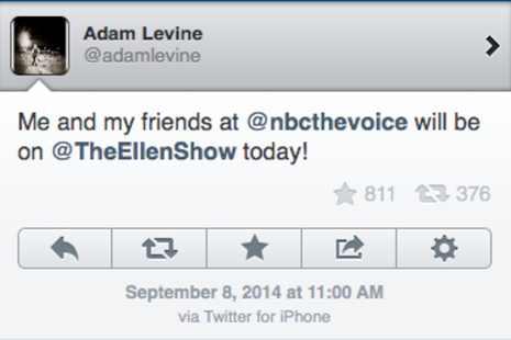 Geçen hafta Samsung etkinliğine katılan Adam Levine iPhone ile tweet atmaya devam ediyor