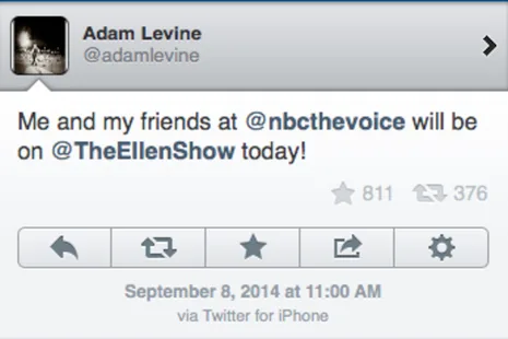 Geçen hafta Samsung etkinliğine katılan Adam Levine iPhone ile tweet atmaya devam ediyor