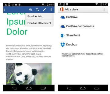 Android için Office Mobile uygulamasına Dropbox desteği ve OneDrive üzerinden paylaşım imkanı