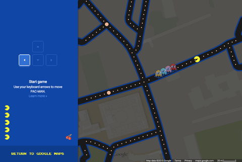 Google Haritalar herhangi bir konumu Pac-Man için oyun alanına dönüştürüyor