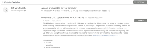 Yeni bir Apple OS X Yosemite 10.10.4 beta sürümü yayınlandı