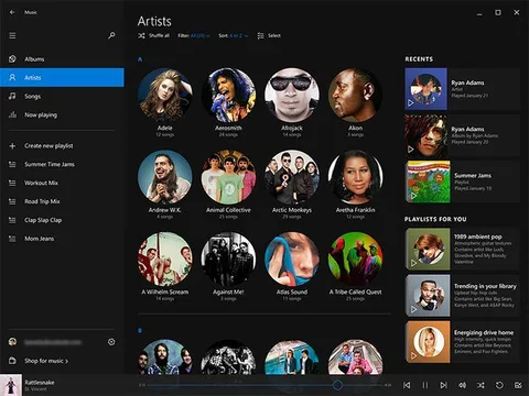 Windows 10’un Müzik uygulaması Spotify’a benziyor