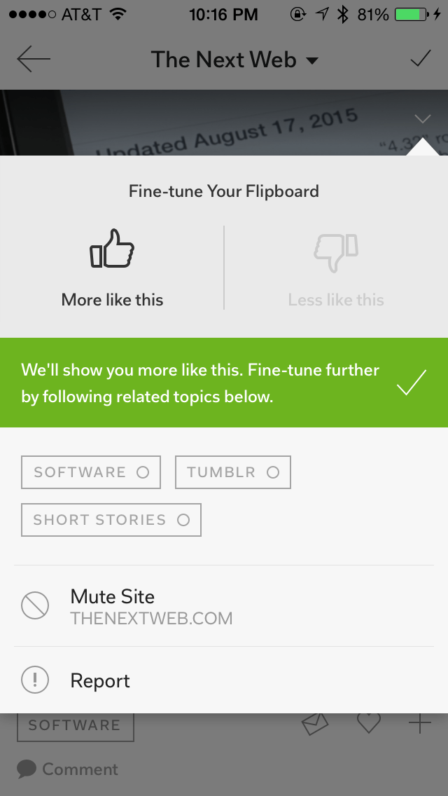 Flipboard Kapak Hikayelerinde çıkan başlıkları oylamanıza imkan tanıyor