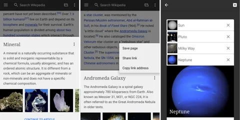 Wikipedia Android uygulaması kullanıcıların mevcut sayfayı terketmeden makale ön izlemelerini görüntülemelerini mümkün kılıyor