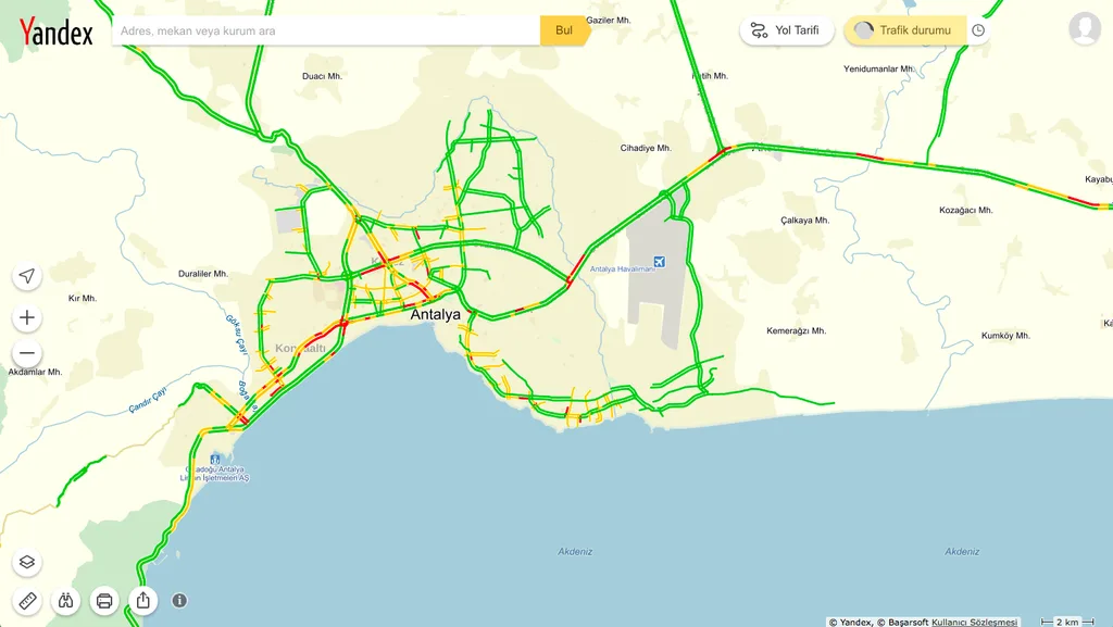 Antalyalılar trafik yoğunluğunu Yandex aracılığıyla takip edebilecek