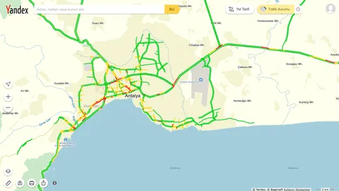Antalyalılar trafik yoğunluğunu Yandex aracılığıyla takip edebilecek