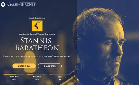 Spotify müzikal tercihleriniz doğrultusunda Game of Thrones karakterinizi söyleyecek