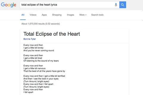 Google arama sonuçlarında şarkı sözlerini gösterecek