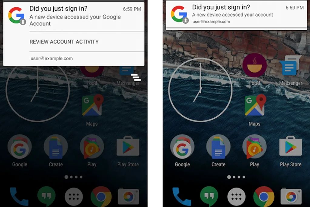 Android şüpheli hesap erişimlerini bildirimlerle bildirecek