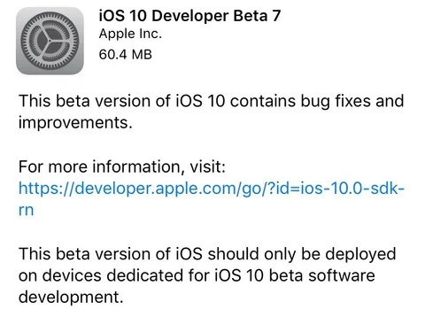 iOS 10 Beta 7 ve Public Beta 6 sürümleri yayınlandı