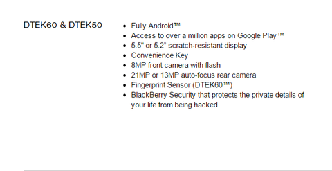 BlackBerry DTEK60’ın özellik listesi internete sızdı