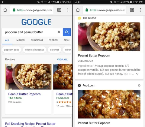 Google mobil ortamda yiyecek arayanlara tarif öneriyor