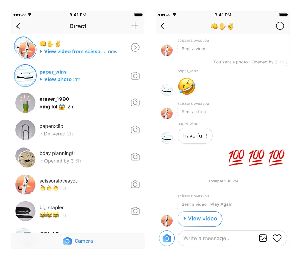 Instagram Direct’te kalıcı ve geçici mesajlar bir arada gösteriliyor