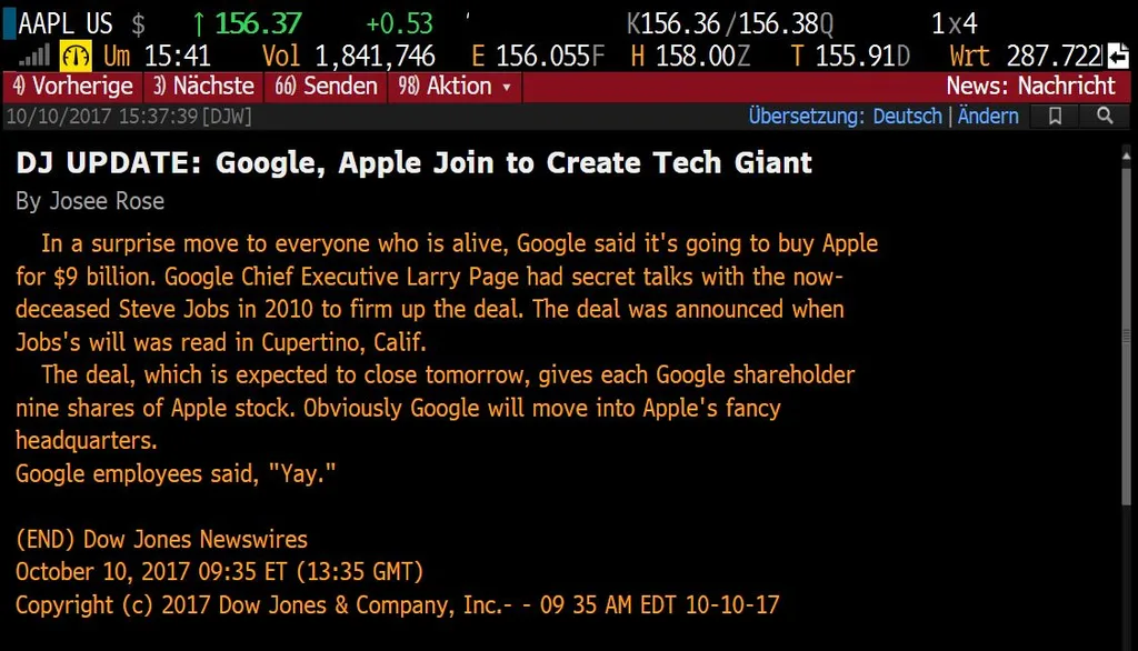 Dow Jones yalan haber ile Apple’ı Google’a sattı