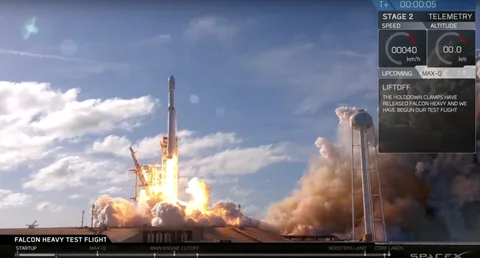 SpaceX güçlü Falcon Heavy roketinin ilk fırlatma işlemini gerçekleştirdi