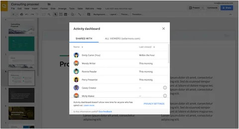 Google G Suite etkinlik panelinde dosyaların görüntülenme zamanını gösterecek