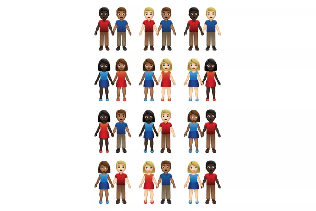 Çift emojileri için farklı cinsiyet ve cilt tonu birleşimi kullanılacak