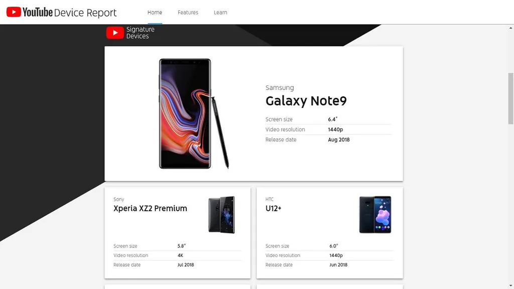 YouTube Signature Device programıyla video izlemek için en iyi telefonları listeliyor