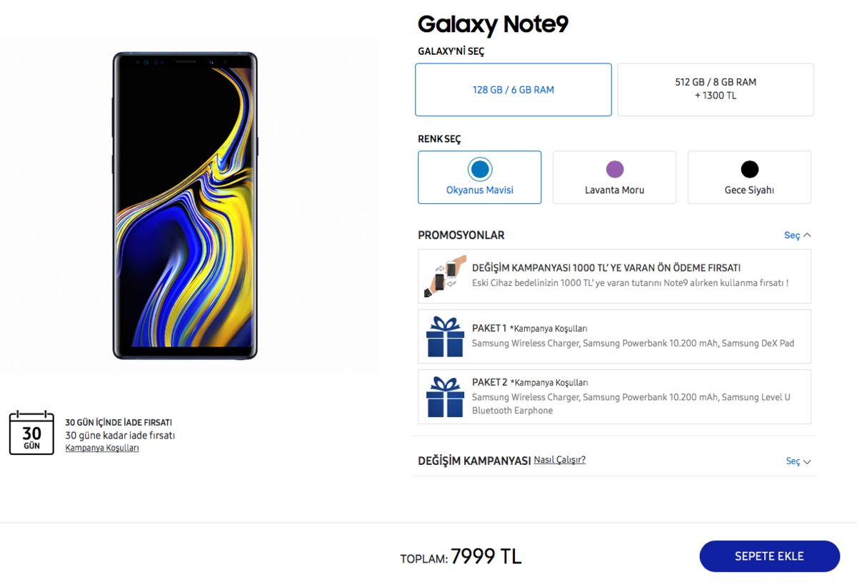 galaxy note 9 türkiye fiyatları