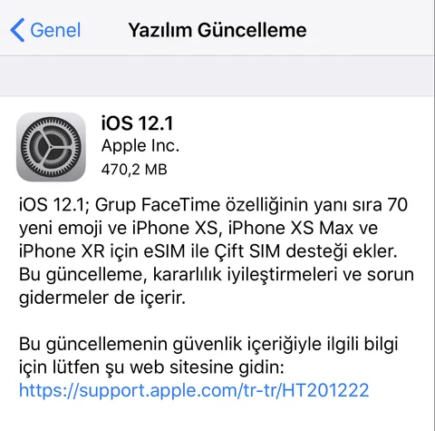 iOS 12.1 güncellemesi yayınlandı