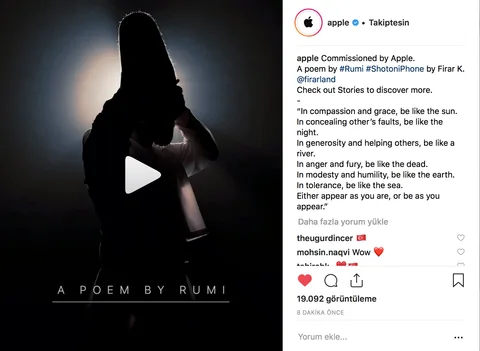 Apple’ın resmi Instagram hesabında Mevlana paylaşımı