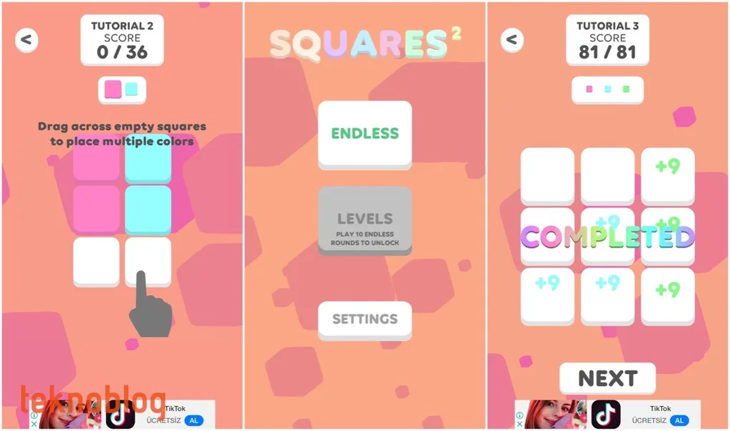Squares2: Kareleri birleştirin, hem zihninizi çalıştırın hem de eğlenin