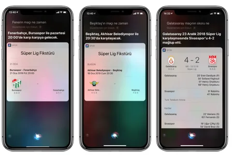 Süper Lig maçlarının skorlarını Siri ile öğrenin