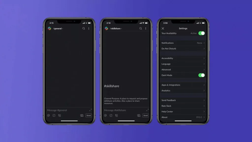 Slack koyu renk modu için testlere iOS uygulamasında başladı