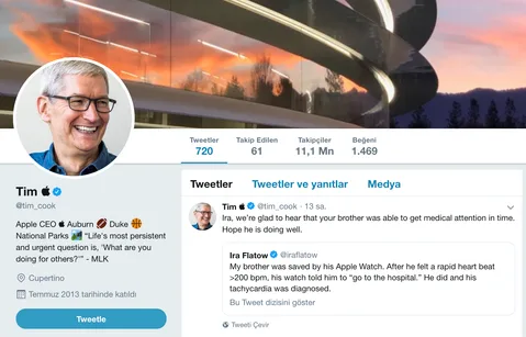 Tim Cook Twitter adını Tim Apple yaptı