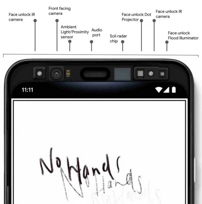 google pixel 4 ekran üstü sensörler