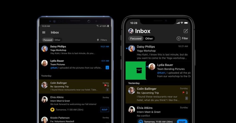 microsoft outlook mobil koyu renk