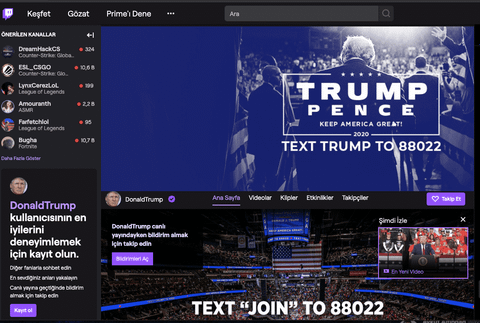 Donald Trump Amazon nefretini unutup Twitch hesabı açtı