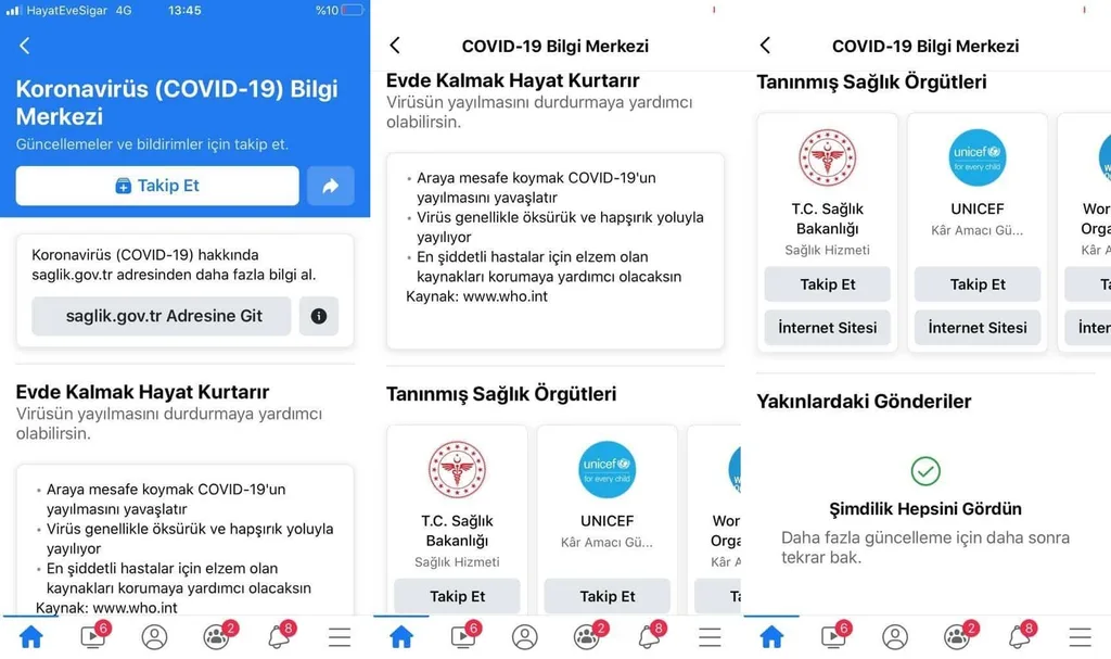 Facebook’un Koronavirüs Bilgi Merkezi Türkçe hizmet vermeye başladı
