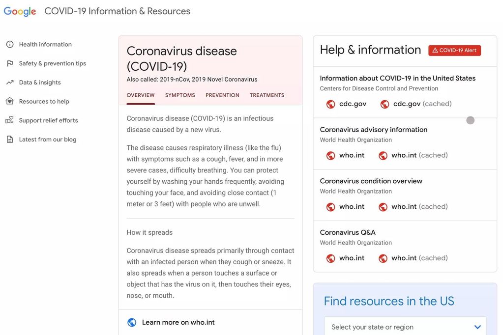 google koronavirüs web sitesi